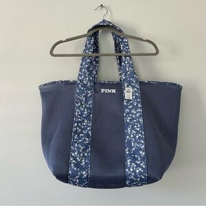 PINK by Victorias Secret Blue Floral Mesh Oversized Zip Top Tote Bag NWT